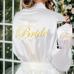 White Satin "Bride" Robe with Gold Script